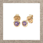 February Birthstone Round Bezel Amethyst Earrings in Gold 14Kt