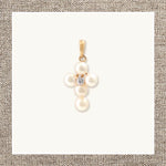 Pearled Cross with Middle Diamond in Gold 14Kt