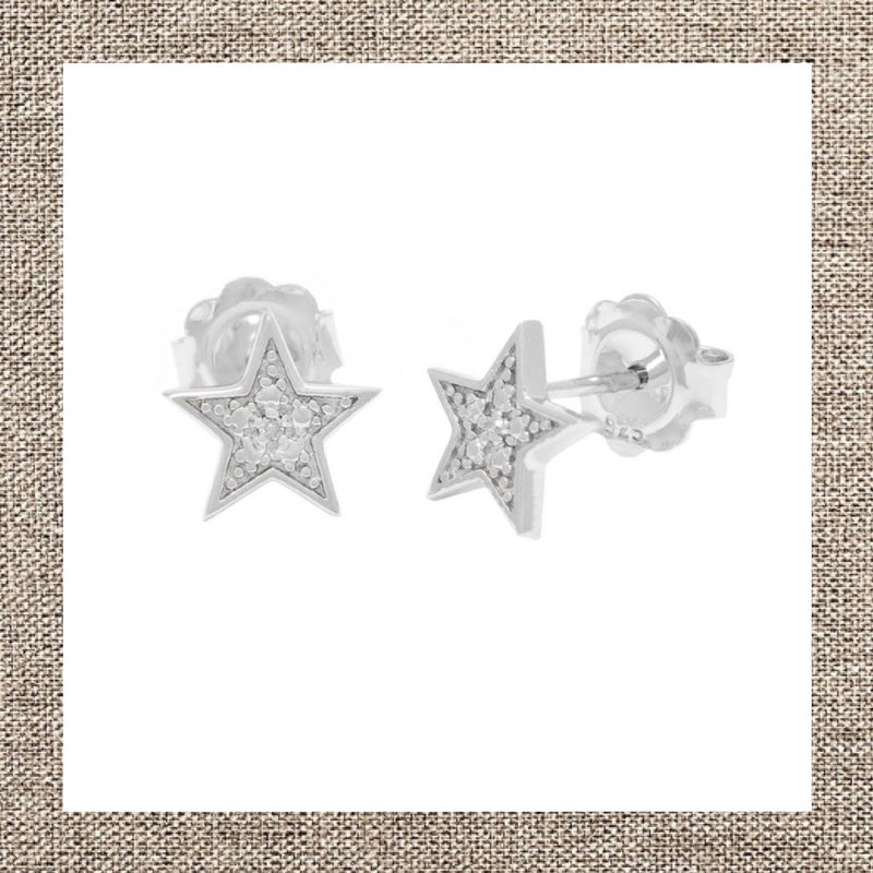 Sterling Silver Pave Diamond Star Earrings