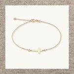 Single Cross Shaped Bracelet with Side Bezel Diamonds in Gold 14Kt