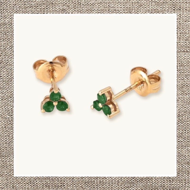 Mini Emerald Trio Stud Earring in Gold 14Kt