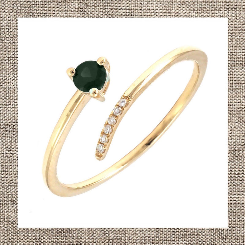 Open Round Prong Gemstone & Diamond Ring in Gold 14Kt