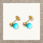 Solid Ball over Turquoise Ball in Gold 14Kt