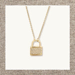 Pave Lock Necklace in Gold 14Kt