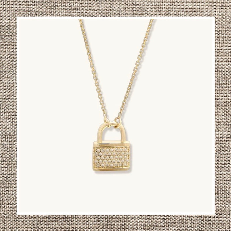 Pave Lock Necklace in Gold 14Kt