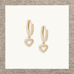 Micro Pave Diamond Open Heart Huggies in Gold 14Kt