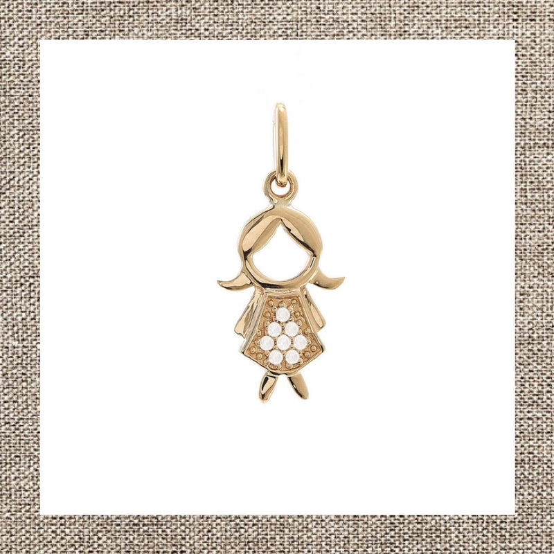 Single Micro Pave Diamond Girl Charm in Gold 14Kt