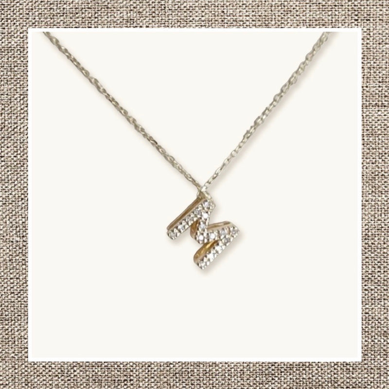 Small Single Micro Pave Diamond Initial Necklace in Gold 14Kt