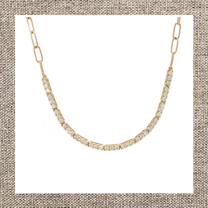 Half Paperclip Half Round Prong Diamond Necklace in Gold 14Kt