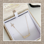 Script Name Necklace with Pave Diamond Cross in Gold 14Kt