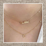 Slim Initial Necklace with side Bezel Diamond in Gold 14Kt