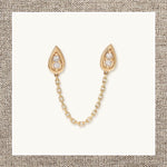 Pave Diamond Pear Double Chain Drop Earrings in Gold 14Kt