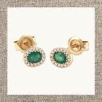 Halo Oval Prong Gemstone Earring in Gold 14Kt