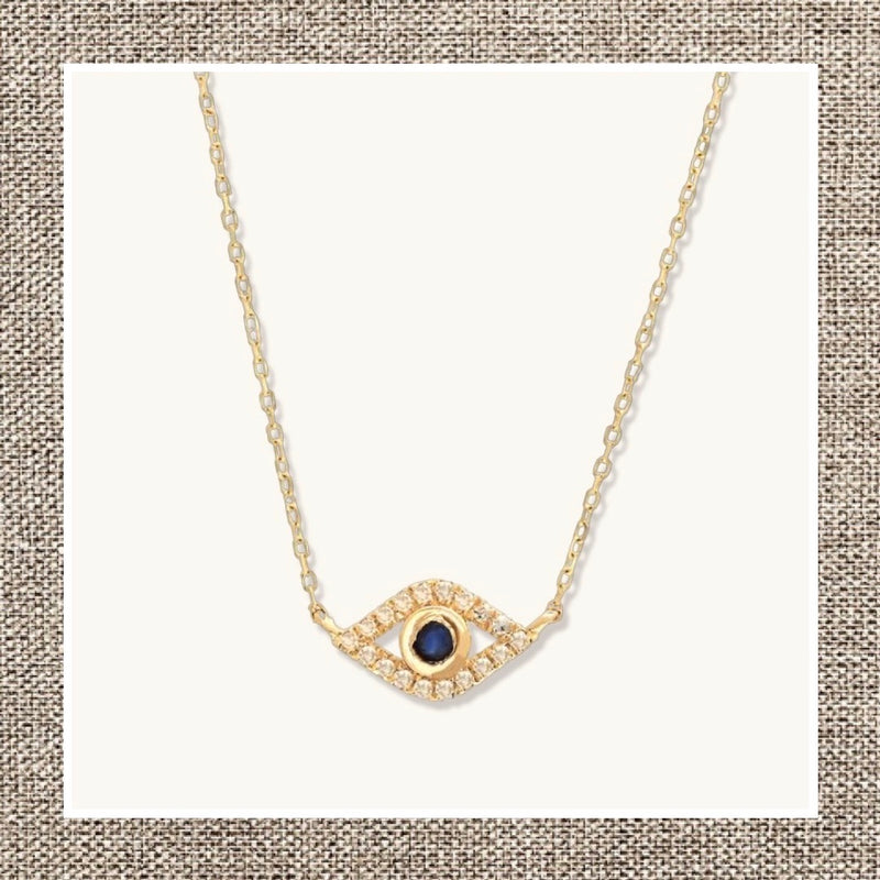 Petite Open Evil Eye Necklace in Diamonds and Gold 14Kt