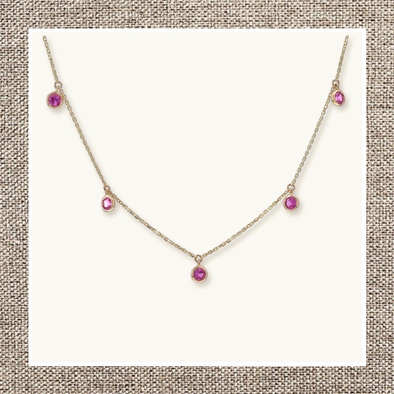 Pink Topaz Round Dangle Necklace in Gold 14Kt