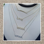 Micro Pave Diamond MAMA Necklace in Gold 14Kt