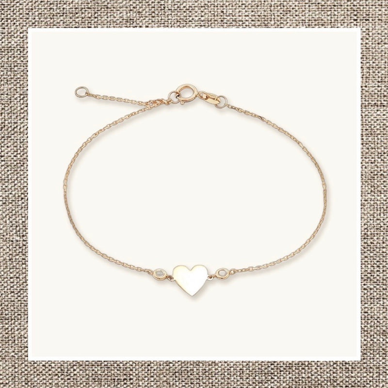 Single Heart Shaped Bracelet with Side Bezel Diamonds in Gold 14Kt