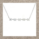 Five/Three Gold Bar Round Prong Diamond Necklace in Gold 14Kt