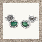 Halo Oval Prong Gemstone Earring in Gold 14Kt
