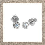 March Birthstone Round Bezel Aquamarine Earrings in Gold 14Kt