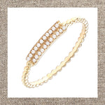 Pave Bar Over Beaded Band Ring in Gold 14Kt