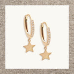 Diamond Huggie Earrings with Star Drop Charm in Gold 14Kt