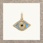 Petite Evil Eye Charm in Blue Sapphire, Turquoise Enamel, Diamonds & Gold 14Kt