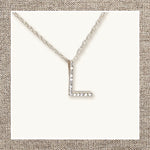 Large Single Micro Pave Diamond Initial Necklace in Gold 14Kt