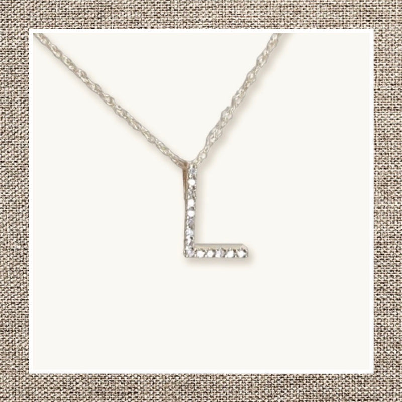 Large Single Micro Pave Diamond Initial Necklace in Gold 14Kt