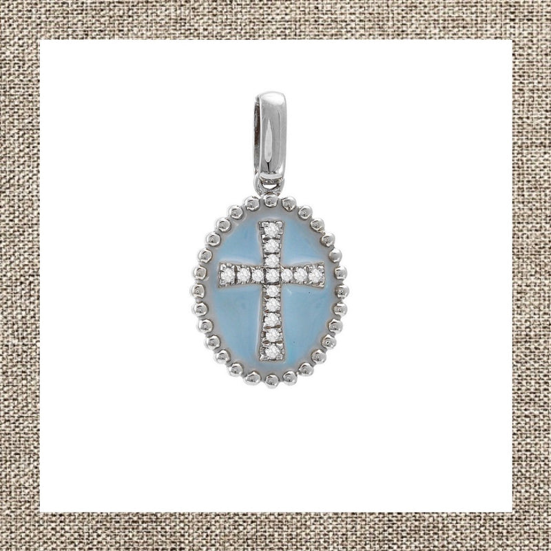 Turquoise Diamond Cross Medallion in Gold 14Kt