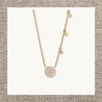 Micro Pave Disk Necklace with 3 Dangle Diamonds in Gold 14Kt