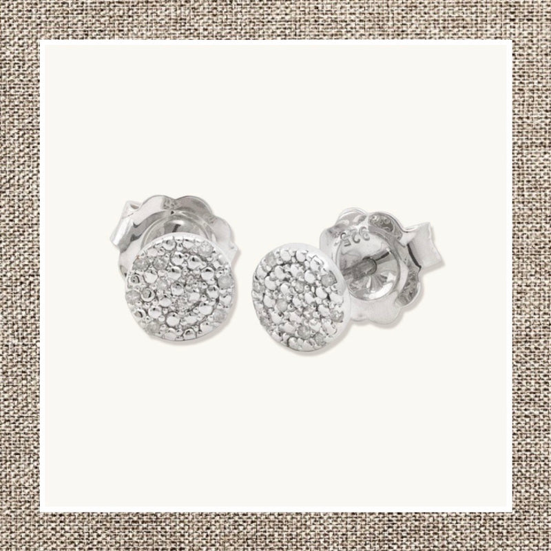 Sterling Silver Micro Pave Diamond Round Stud Earrings