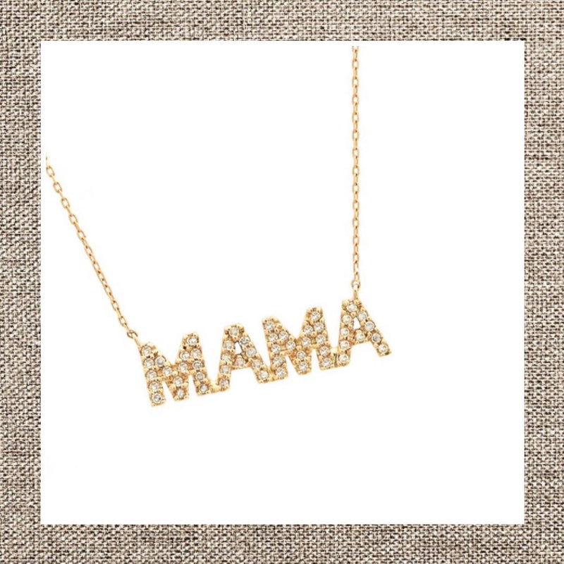 Micro Pave Diamond MAMA Necklace in Gold 14Kt