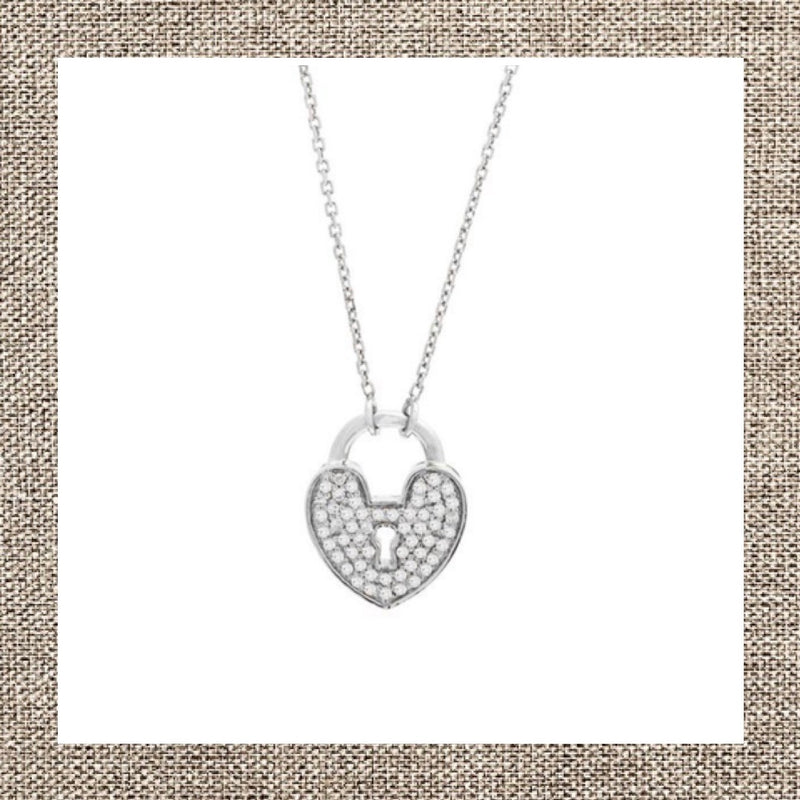 Pave Heart Lock Necklace in Gold 14Kt