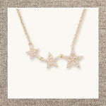 Three Sized-Stars Micro Pave Diamond Necklace in Gold 14Kt