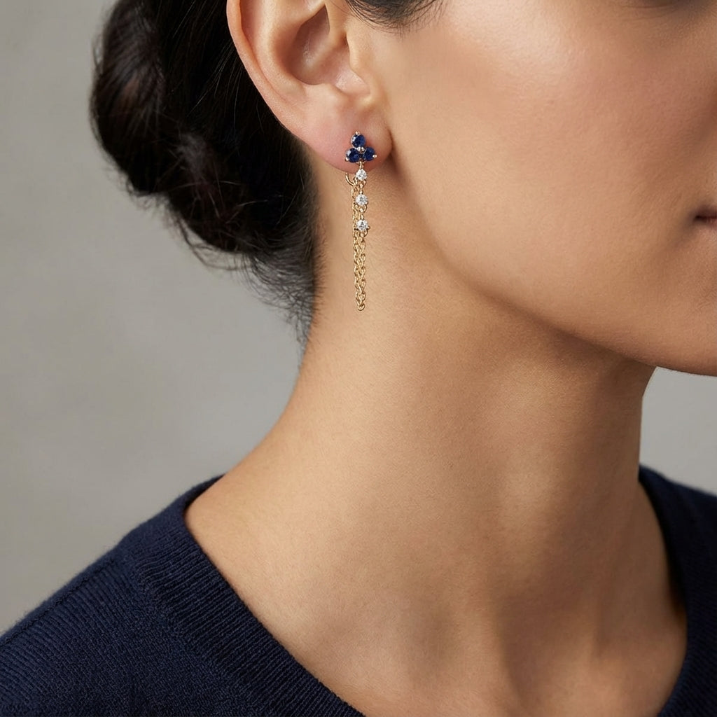 14kt gold sapphire diamond drop earrings for women photography by Morelove Designs