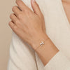 Gold 14Kt pave initial M bracelet, delicate fine jewelry for women, everyday luxury photography by Morelove Designs