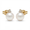 14Kt gold pearl earrings with mini diamond accent, perfect for adults seeking elegant fine jewelry. product photo by Morelove Designs