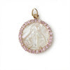 Mother of Pearl Religious Medal with Pink Sapphires in Gold product photo by Morelove Designs