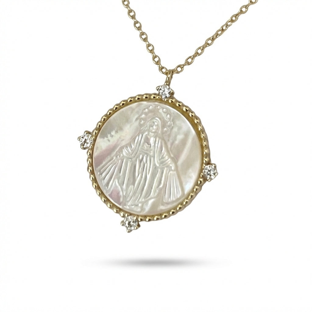 Golden plated silver religious medal necklace with zircons, meaningful gift for adults product photo by Morelove Designs