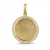 Gold 14Kt round medallion pendant with sparkling diamonds, perfect for personalization or gifts. product photo by Morelove Designs