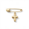 14kt gold safety pin with cross charm, elegant religious jewelry for adults. product photo by Morelove Designs