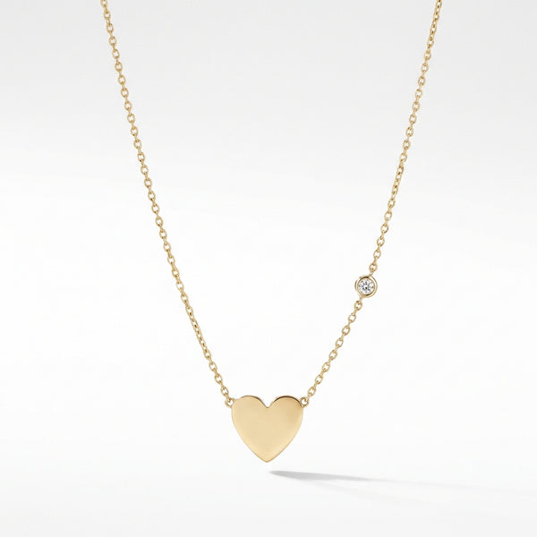 14kt gold heart necklace with diamond accent, minimalist fine jewelry for adults. product photo by Morelove Designs