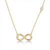14kt gold infinity necklace with a delicate side bezel diamond, elegant fine jewelry for women product photo by Morelove Designs