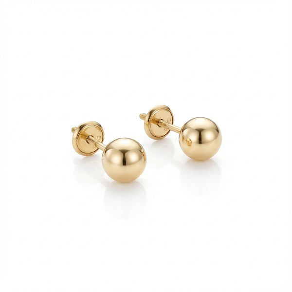Solid 14kt gold 6mm ball stud earrings with screw-backs, perfect for adults and sensitive skin product photo by Morelove Designs