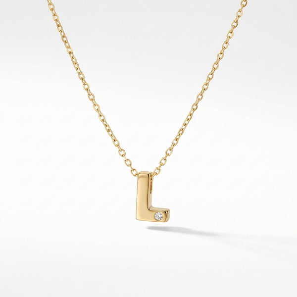 Gold 14Kt initial 'L' necklace with single diamond, delicate chain, personalized jewelry product photo by Morelove Designs