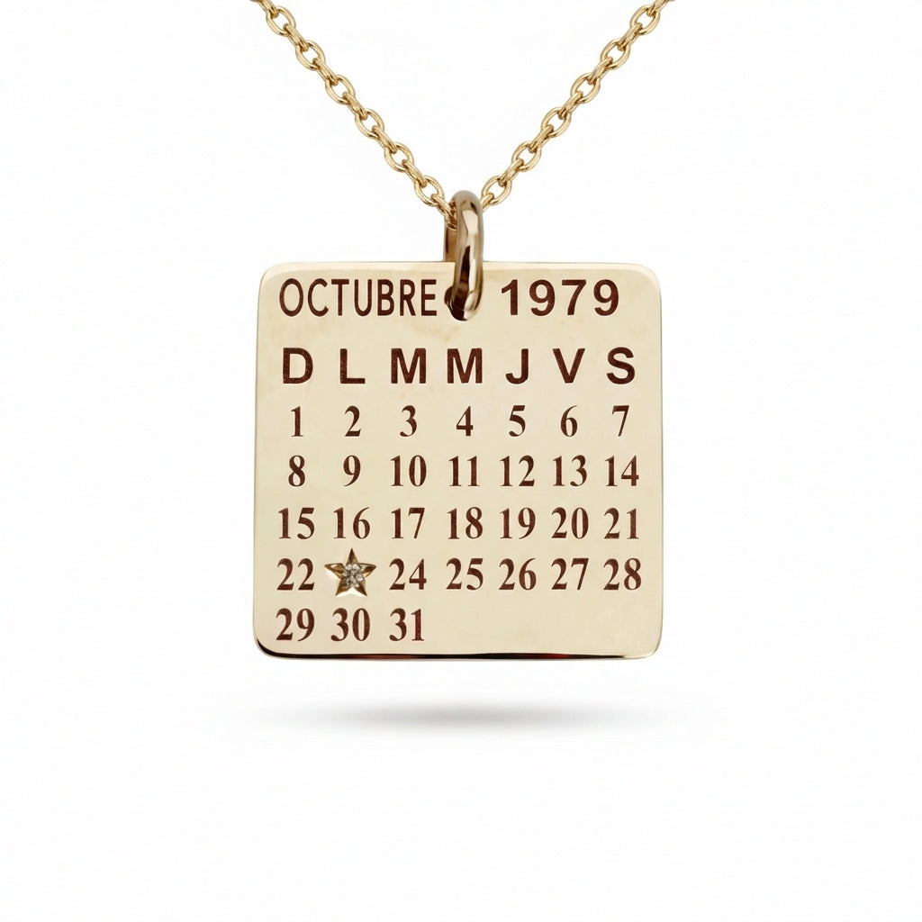 14Kt gold calendar charm with single diamond, personalized date pendant product photo by Morelove Designs