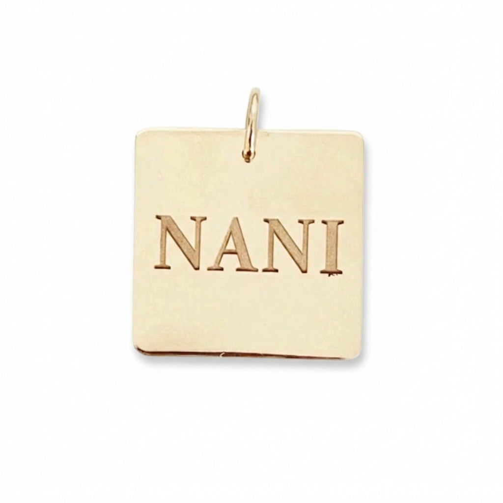 Gold 14Kt square medallion engraved NANI charm product photo by Morelove Designs
