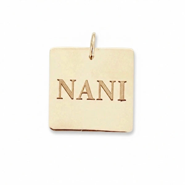 Gold 14Kt square medallion engraved NANI charm product photo by Morelove Designs