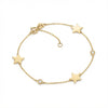14Kt gold bracelet with three heart charms and two bezel-set diamonds, dainty luxury jewelry for women. product photo by Morelove Designs